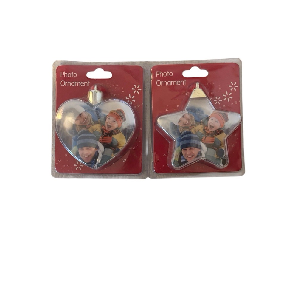 Lot of‎ 2 DIY Clear Photo Ornaments Heart shape and Star shape Holds 2 photos